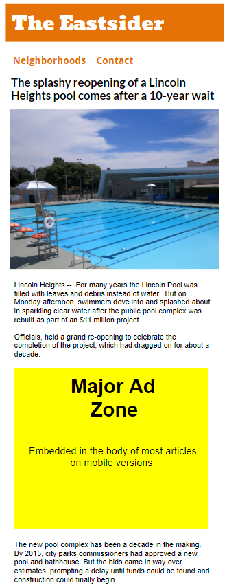 Major Ad Zone: Mobile Article Pages